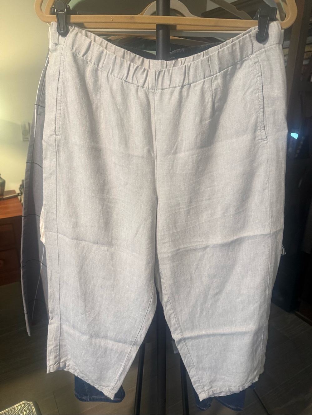 J. Jill Light Gray Linen-Blend Casual Pants